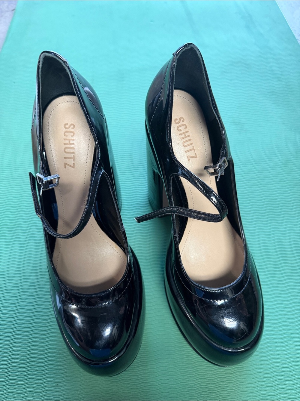 SCHUTZ Black Patent Mary Jane Platform Heels